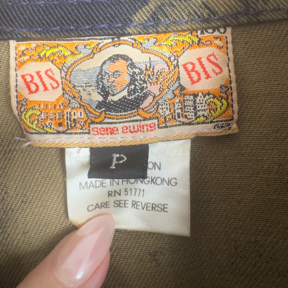 Gene Ewing Bis Bomber Jacket Camo Floral Embroidered VTG 1991 Funky Boho Fit M/L - Picture 3 of 9